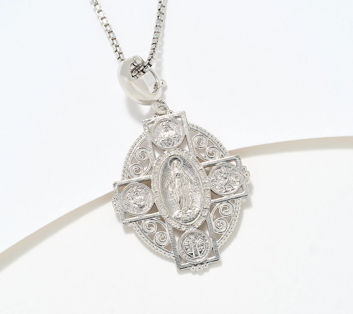 David Markstein Rhodium-Plated Bronze Scapular Cross Enhancer w/ 22" Chain