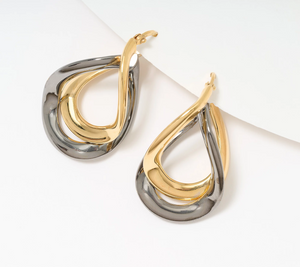 David Markstein Bronze Two-tone Yellow/Black Double Wave Hoop Earrings