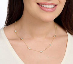 Diamonique Classics Gold Clad Sterling Silver Bezel Set Station Necklace