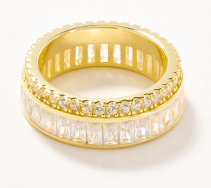 Diamonque Classics Gold Clad SS Baguette & Round Eternity Band Ring, Size 6