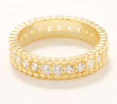 Diamonique Gold Clad Sterling Silver Beaded Border Eternity Ring Size 6