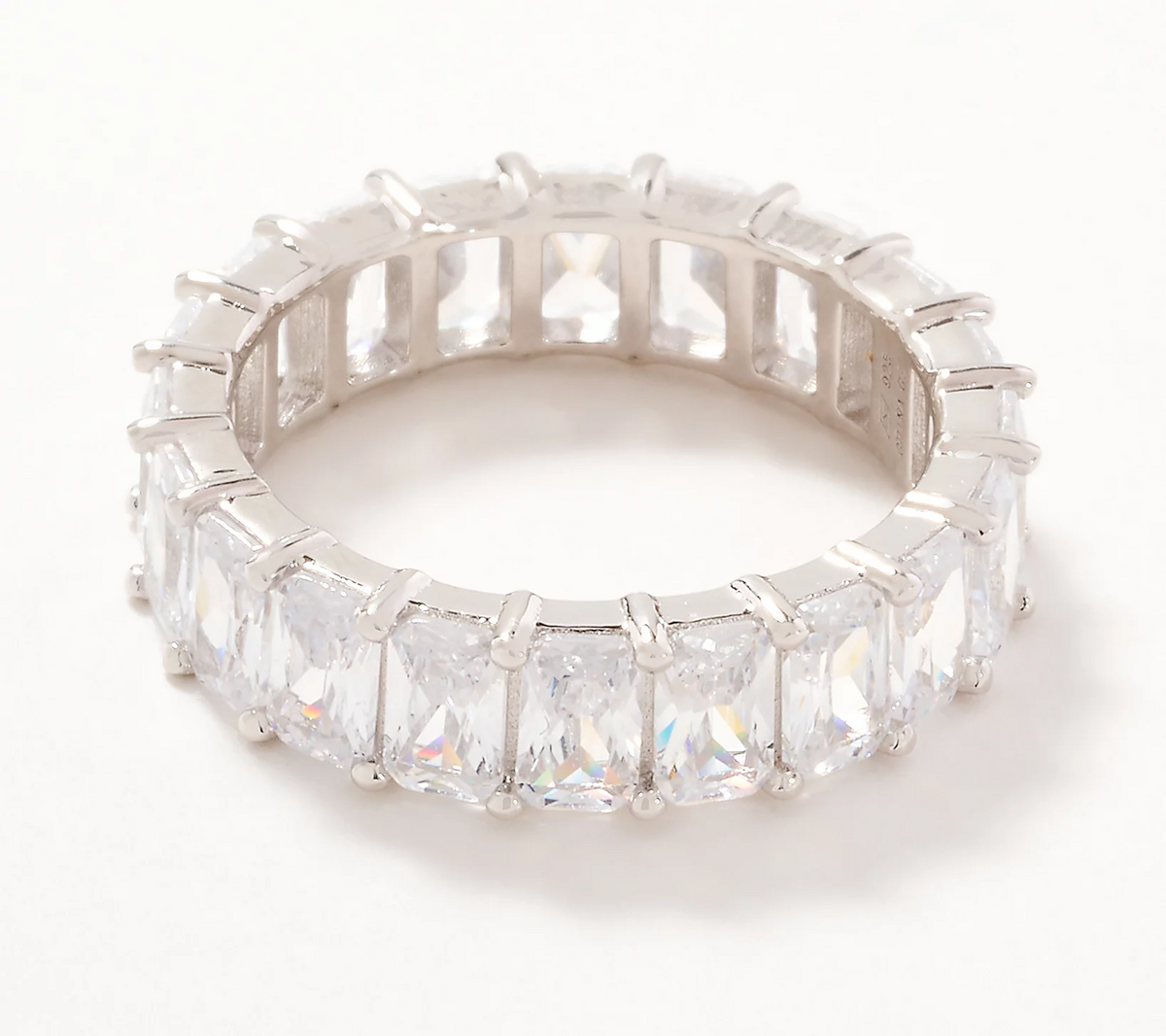 Diamonique Classics Sterling Silver Baguette Eternity Band Ring Size 8