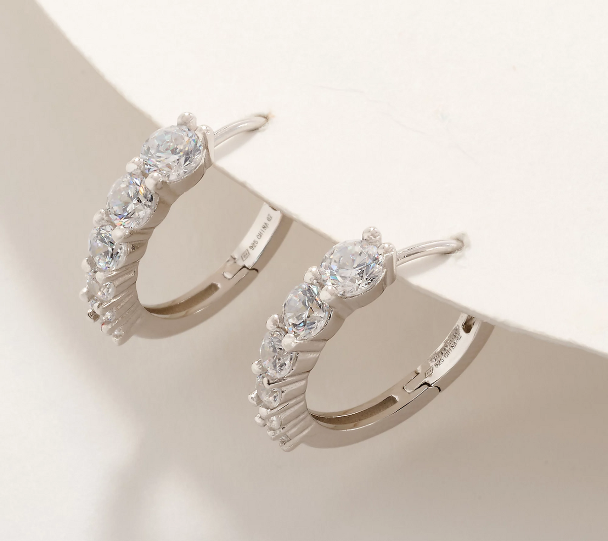 Diamonique Sterling Silver Graduated Stone Huggie Hoop Earrings