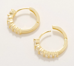 Diamonique Gold Clad Sterling Silver Graduated Stone Huggie Hoop Earrings