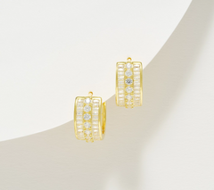 Diamonique Classics Gold Clad Sterling Silver Baguette & Round Huggie Hoops