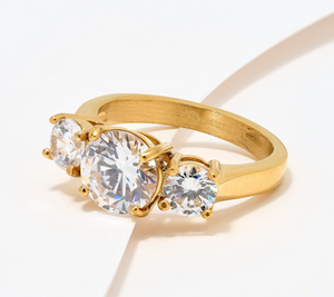 Steel by Diamonique 3 Stone Goldtone Ring Size 5