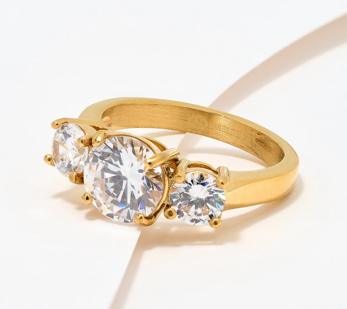 Steel by Diamonique 3 Stone Goldtone Ring Size 5