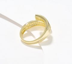 Diamonique Gold Clad Sterling Silver Multi-Stone Bypass Ring, Size 10