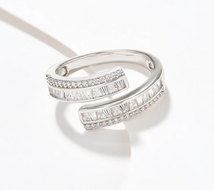 Diamonique Sterling Silver Multi-Stone Bypass Ring, Size 6