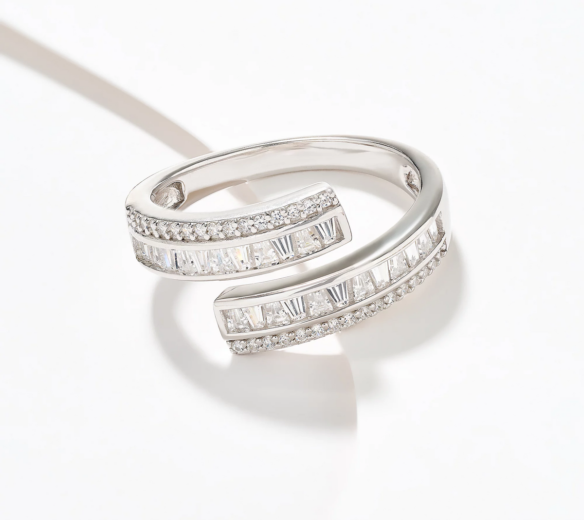 Diamonique Sterling Silver Multi-Stone Bypass Ring, Size 6