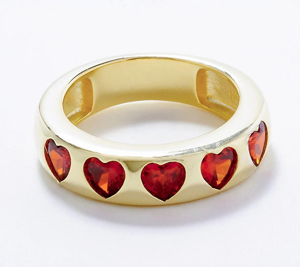 Diamonique x Melissa McGoff Sterling Silver Goldclad Heart Band Ring, Size 4