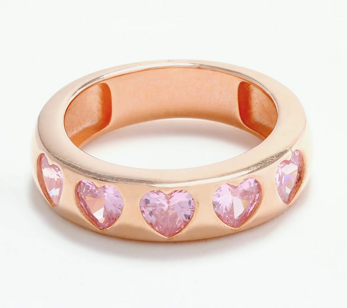 Diamonique x Melissa Mcgoff 14K Rose Gold Plated SS Heart Band Ring, Size 10