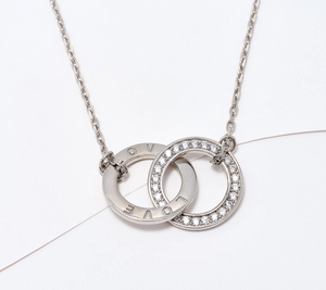 Diamonique Italia  Sterling Silver Interlocked Rings Love Necklace