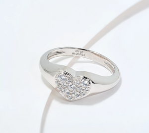 Diamonique Italia Sterling Silver Pave Heart Signet Ring, Size 6