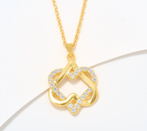 Diamonique Italia Gold Clad "Two Hearts, One Bond" Sterling Silver Necklace