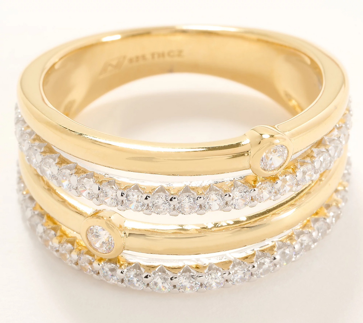 Diamonique Gold Clad Sterling Silver Two-Tone Highway Ring Size 7