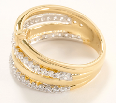 Diamonique Gold Clad Sterling Silver Two-Tone Highway Ring Size 7