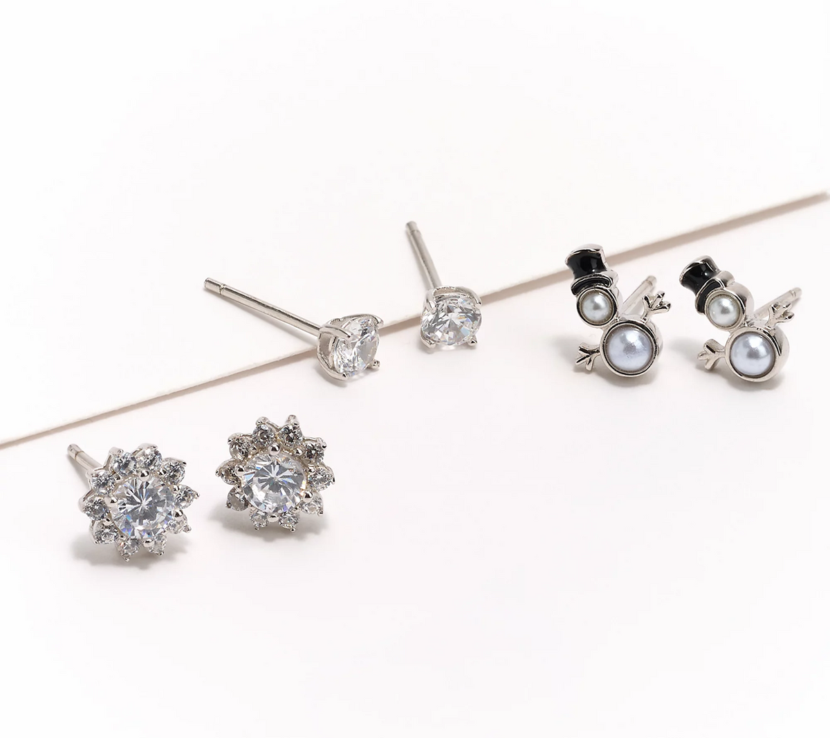 Diamonique x Erin Moseley Sterling Silver Set of 3 Holiday Stud Earrings