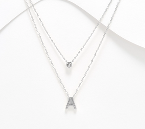 Diamonique Sterling Silver Two-Row Layered Initial "A" Necklace