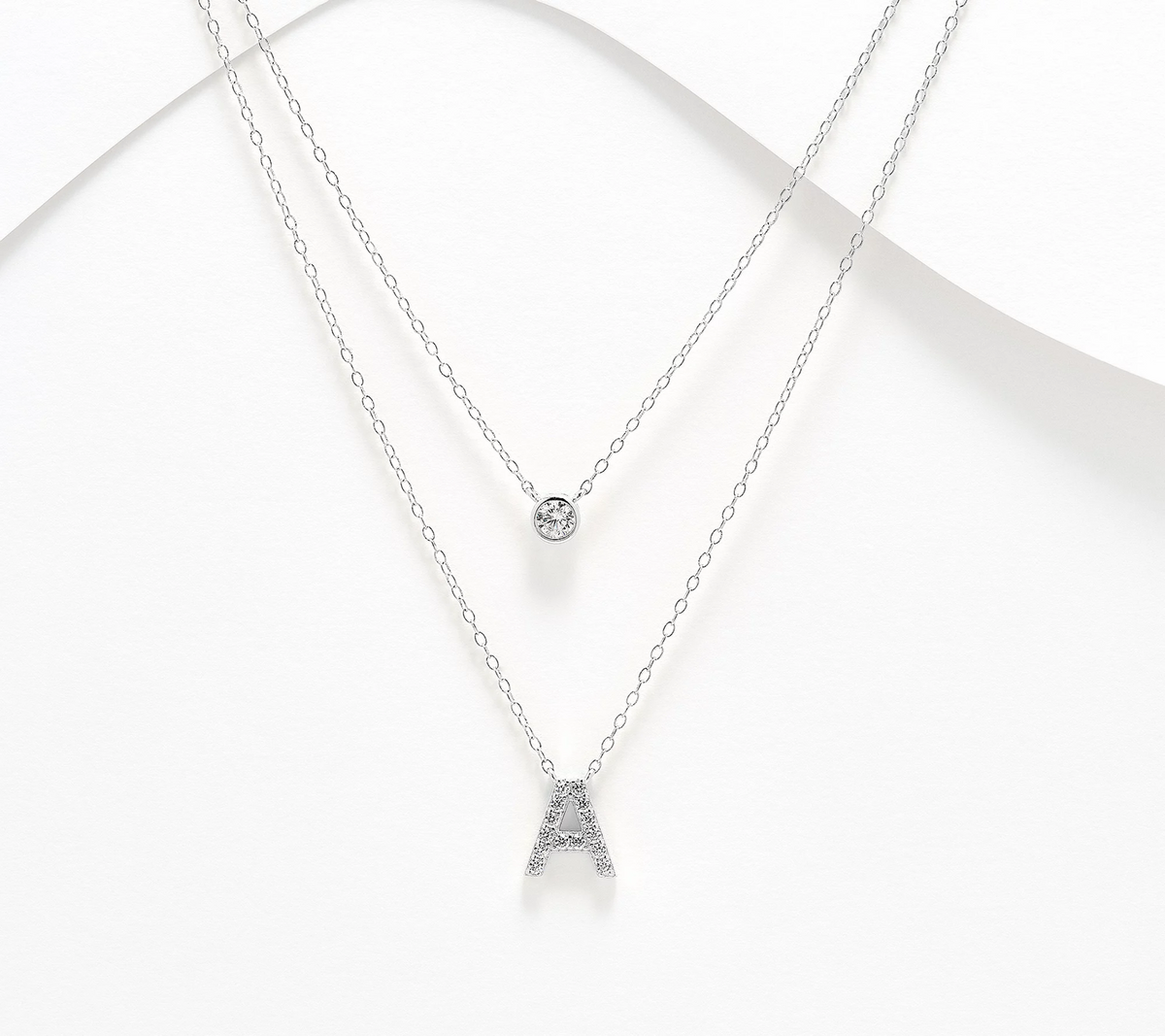 Diamonique Sterling Silver Two-Row Layered Initial "A" Necklace
