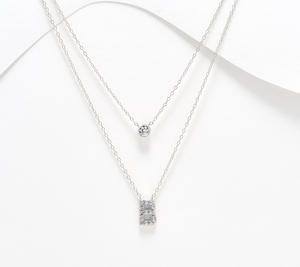 Diamonique Sterling Silver Two-Row Layered Initial "B" Necklace
