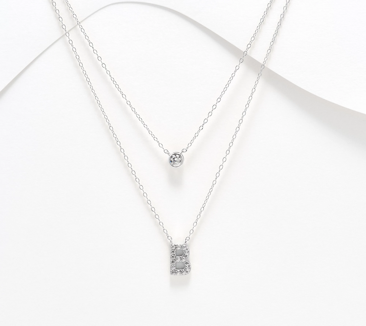 Diamonique Sterling Silver Two-Row Layered Initial "B" Necklace