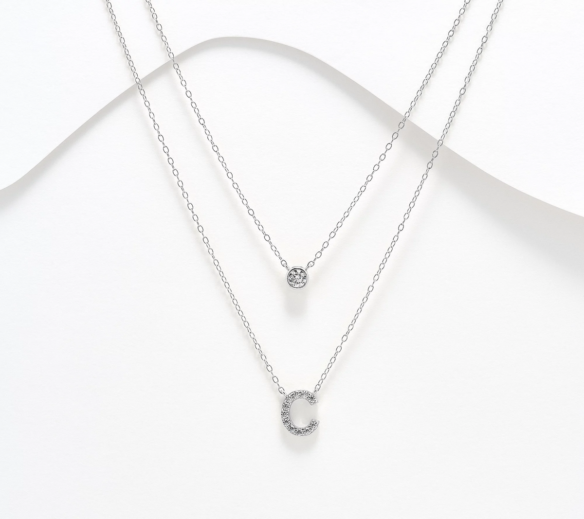 Diamonique Sterling Silver Two-Row Layered Initial "C" Necklace