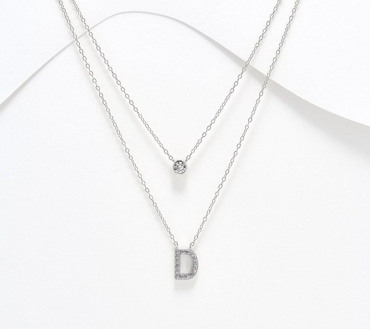 Diamonique Sterling Silver Two-row layered Initial "D" Necklace