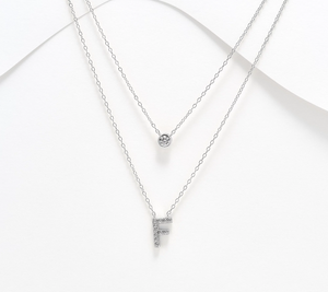 Diamonique Sterling Silver Two-Row Layered Initial "F" Necklace