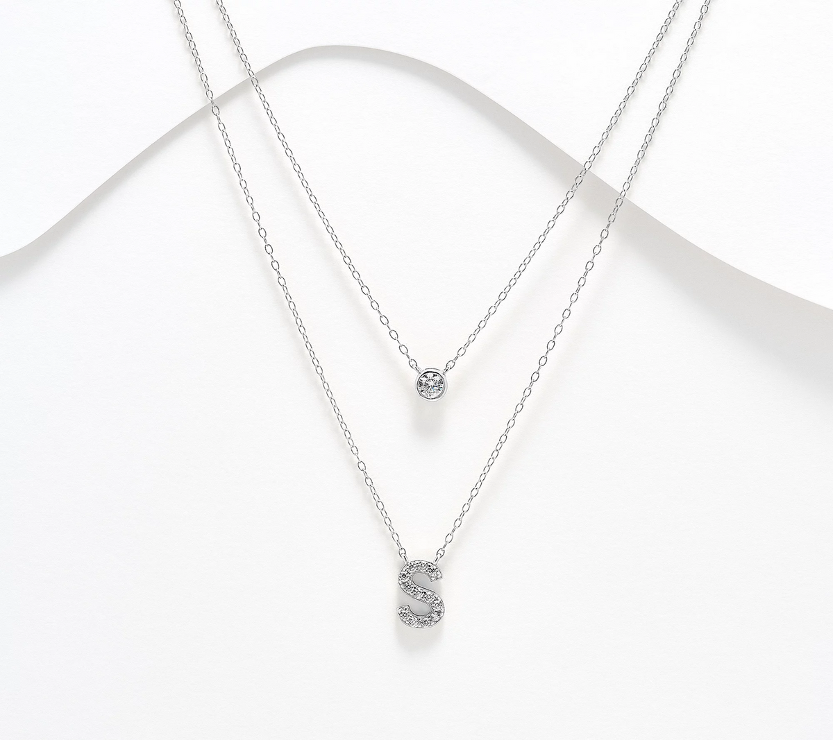 Diamonique Sterling Silver Two-Row Layered Initial "S" Necklace