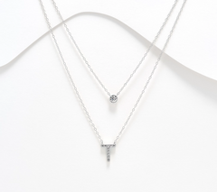 Diamonique Sterling Silver Two-Row Layered Initial "T" Necklace