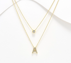 Diamonique 14K Gold SS Plated Initial "A" Two-Row Layered  Necklace