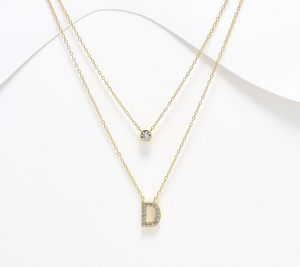 Diamonique 14K Gold SS Plated Initial "D" Two-Row Layered  Necklace