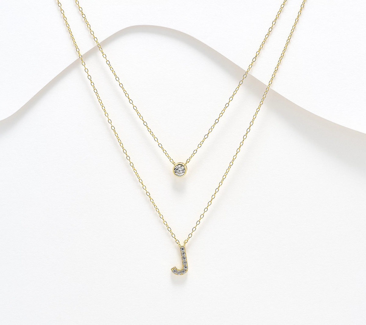 Diamonique 14K Gold SS Plated Initial "J" Two-Row Layered  Necklace