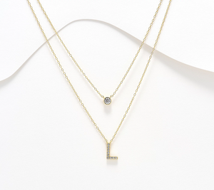 Diamonique 14K Gold SS Plated Initial "L" Two-Row Layered  Necklace