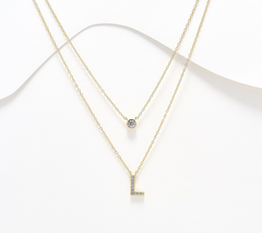 Diamonique 14K Gold SS Plated Initial "L" Two-Row Layered  Necklace