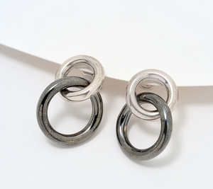 David Markstein Two Tone Black Silver Bronze Double Circle Interlocking Earrings