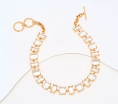 Susan Graver Clear Squares and Rectangles Faux Crystal Gold Tone Necklace
