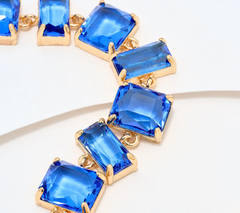 Susan Graver Blue Squares and Rectangles Faux Crystal Gold Tone Necklace