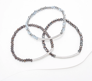 Susan Graver Set of 3 Simulated Silver Brass Bar Stretch Bracelets