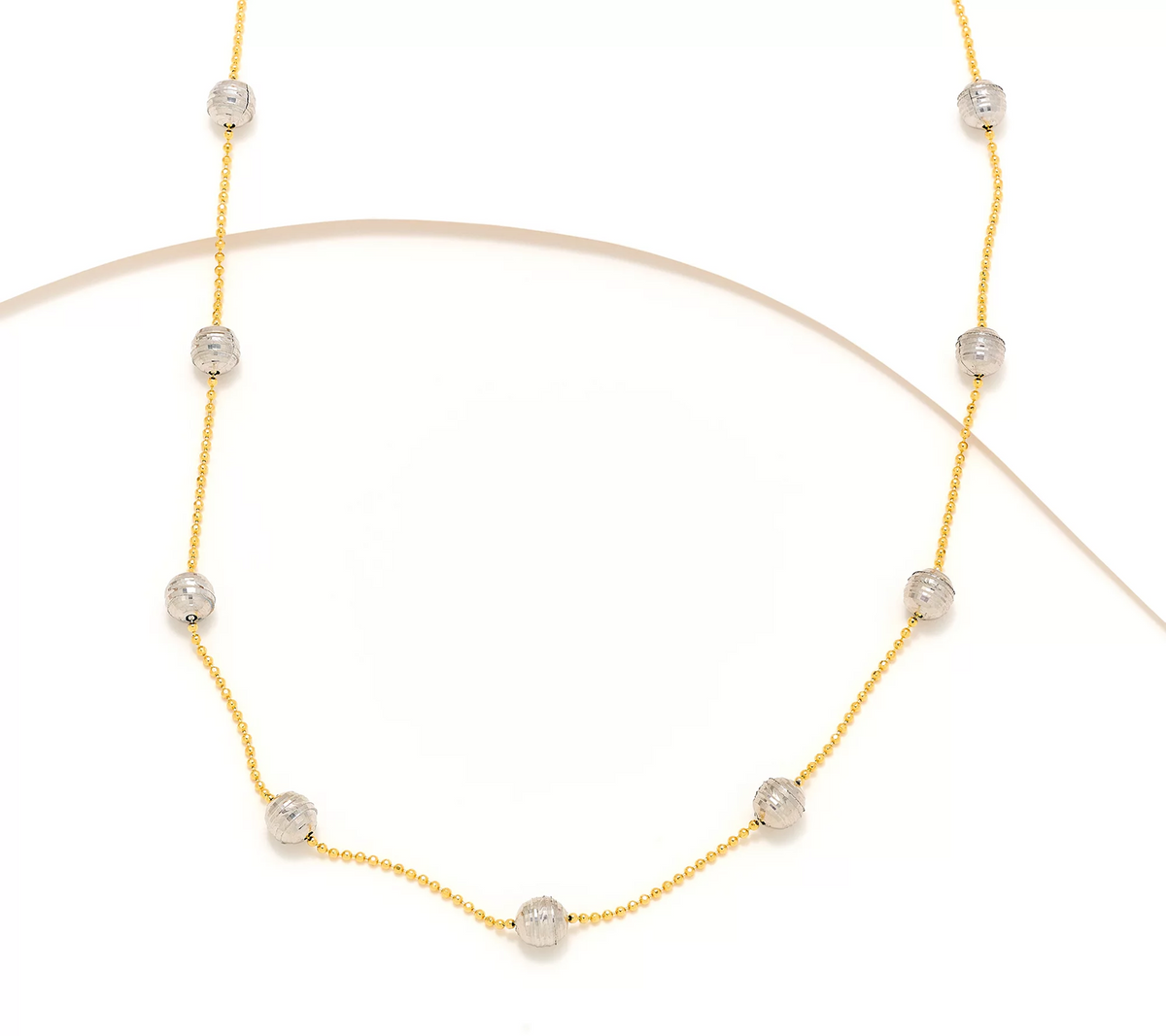 David Markstein 18" Two Tone Silver/Yellow Sterling D/C Bead Stations w/ D/C Chain Necklace (