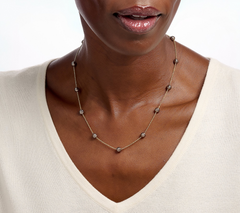 David Markstein 18" Two Tone Mocha/Yellow Sterling D/C Bead Stations w/ D/C Chain Necklace