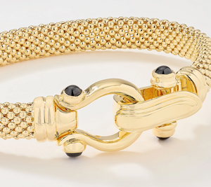 David Markstein Yellow Bronze Mesh Status Buckle Clasp Bangle, 6-1/2"