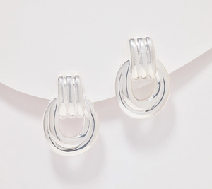 UltraFine 950 Silver Ribbed Door Knocker Earrings