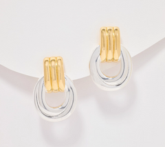 UltraFine 950 Silver Two Tone Ribbed Door Knocker Earrings