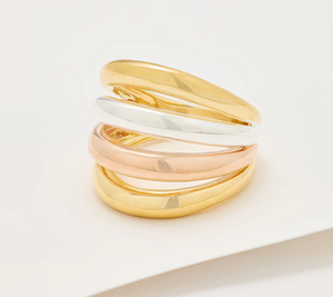 UltraFine 950 Silver Tri Color Bold Multi Layered Band Ring Size 6