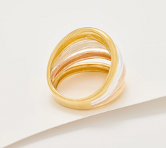 UltraFine 950 Silver Tri Color Bold Multi Layered Band Ring Size 6