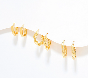 UltraFine 950 Silver Gold Clad Set of 3 Boxed Hoop Earrings