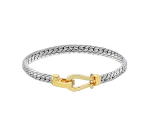 Silver Style Two Tone Polished Clasp Bracelet Small