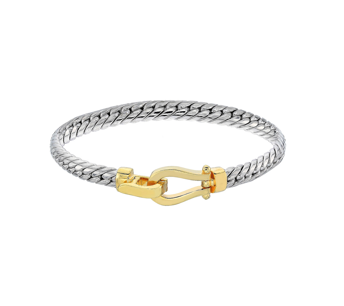 Silver Style Two Tone Polished Clasp Bracelet Small